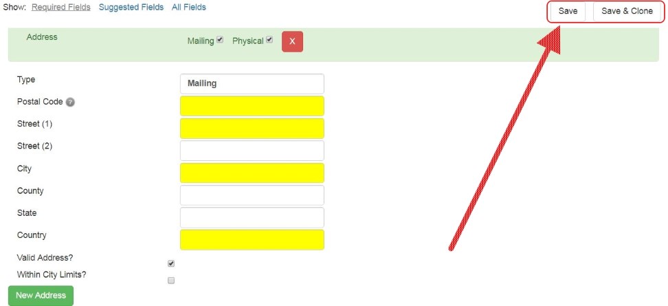 A screenshot showing a lower section of the patron registration screen. This is focused on the address section. The Postal Code