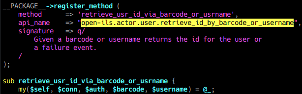 Example of expected parameters