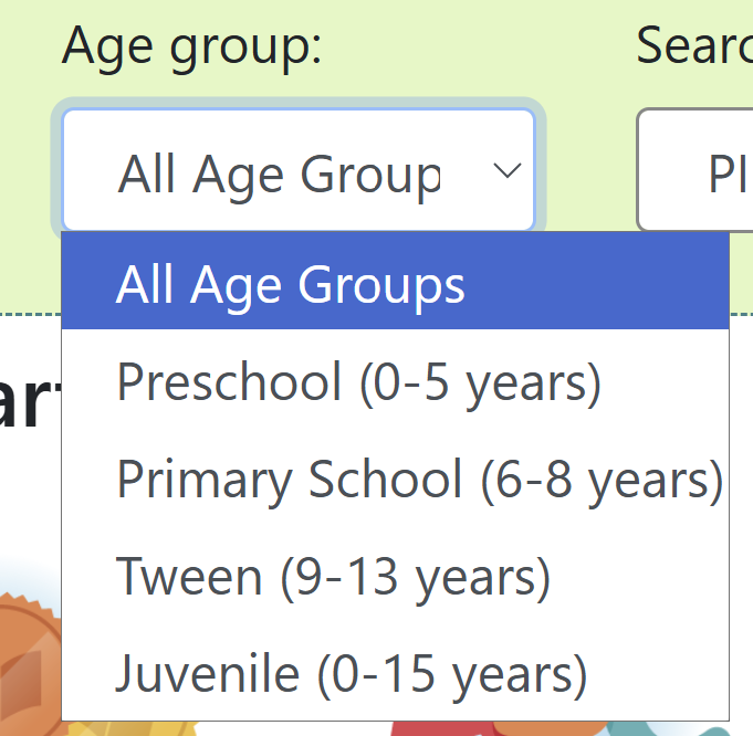 Age group selections