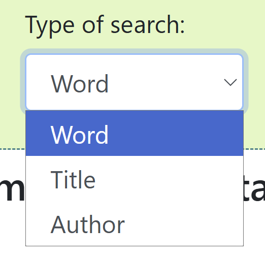 Type of search menu with options of Word