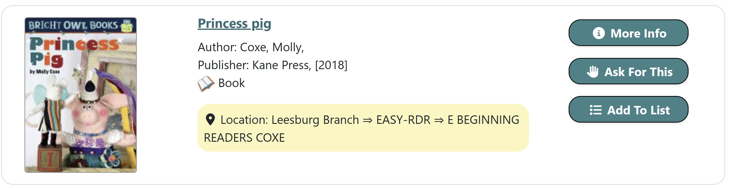 Search results with options for More Info