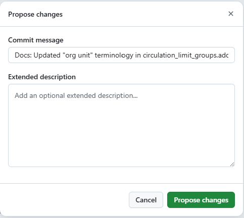 Commit message pop-up form