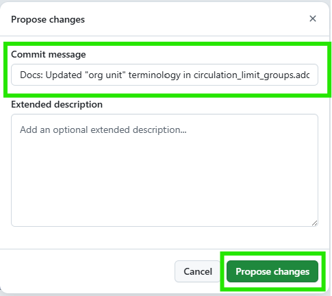 Form with commit title