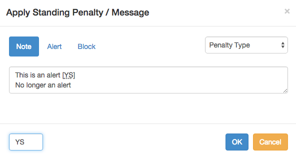 Modify penalty dialog box