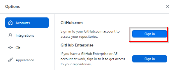 Github Destop Click Sign in Screenshot