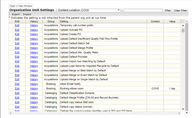 Acq upload settings in Library Settings Editor