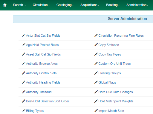 Server administration authority actions