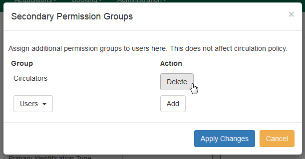 Secondary Permissions Group Delete