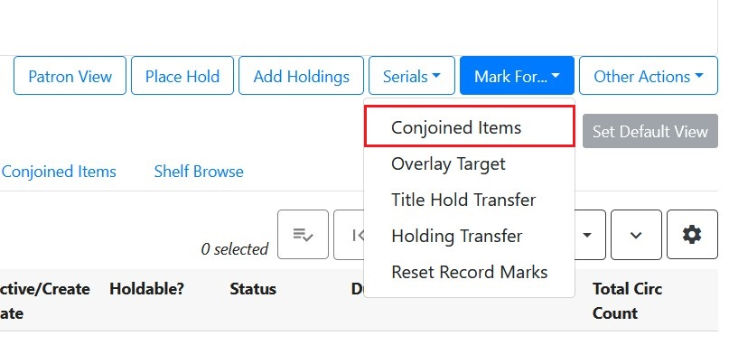 Menu: Mark as Target for Conjoined Items