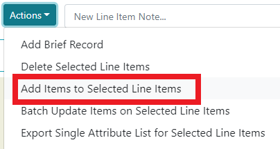 Add Items to Selected Line Items