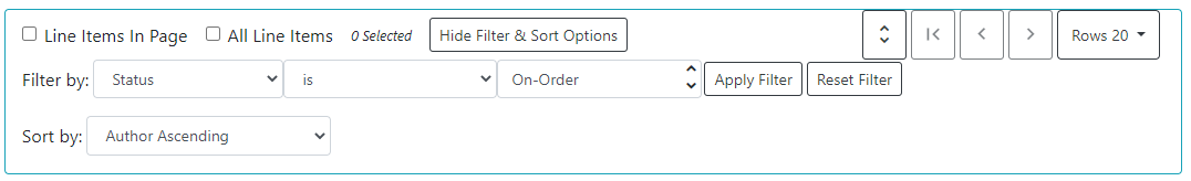 Acquisitions Filter Options