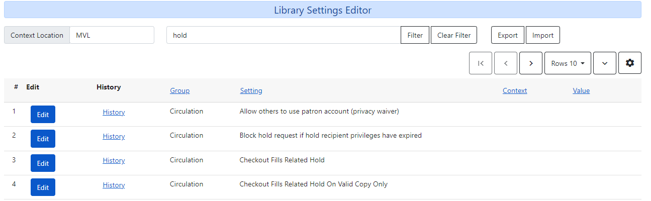 Filtering the Library Settings Editor List