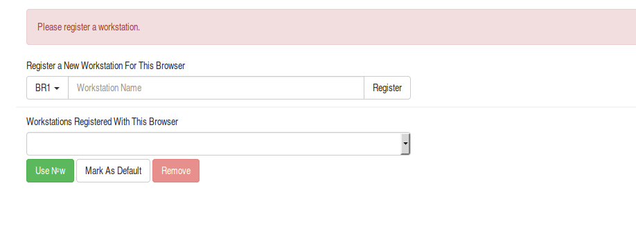 Workstation registration screen with fields to create a unique workstation name and register it.