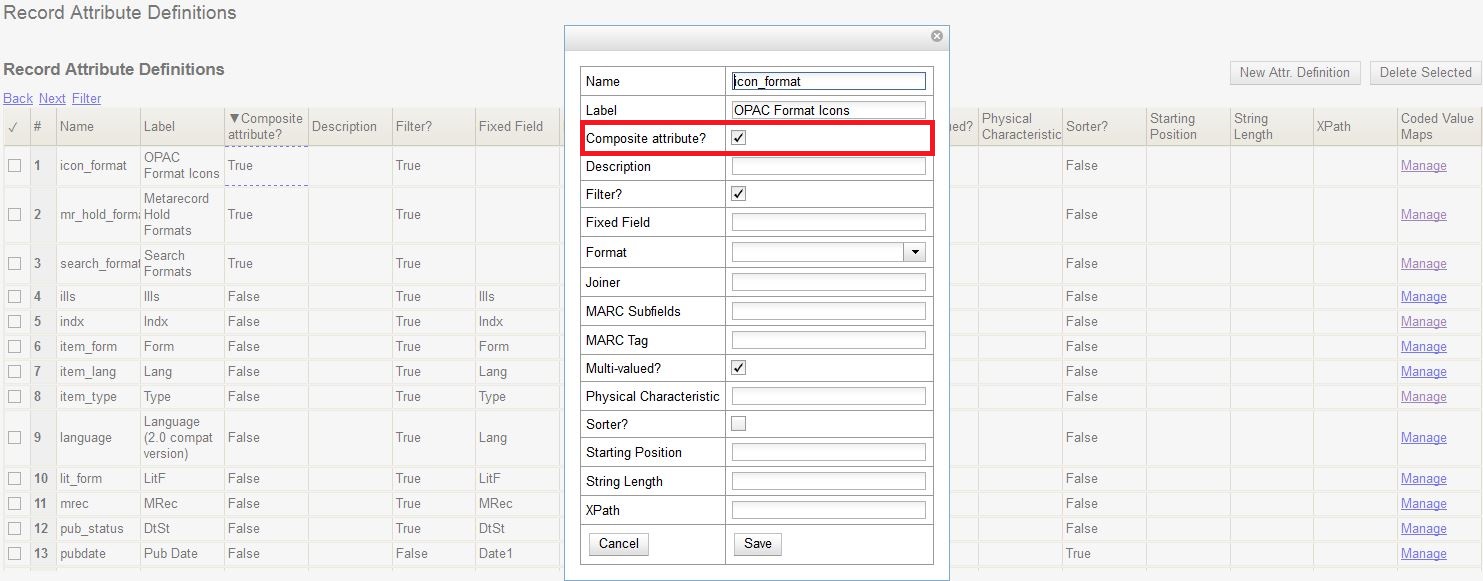 Record attribute definition interface with the Composite attribute? checkbox selected.