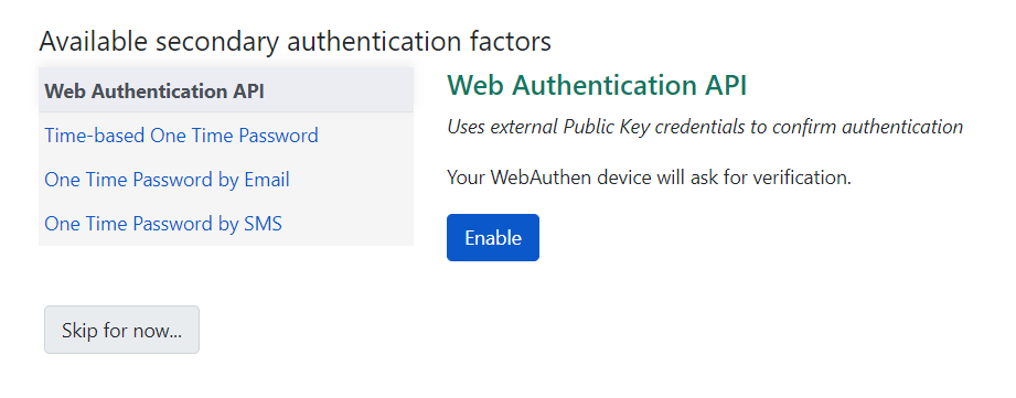 Enable WebAuthn device