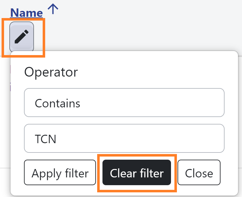 Clear filter
