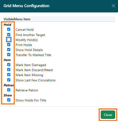 Adjust options and click Close