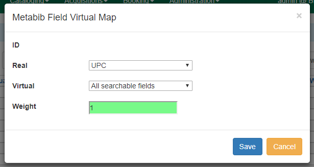 Interface showing a list of mapped fields to a virtual index definition.