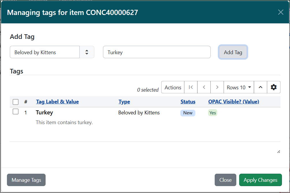Item Tags Modal