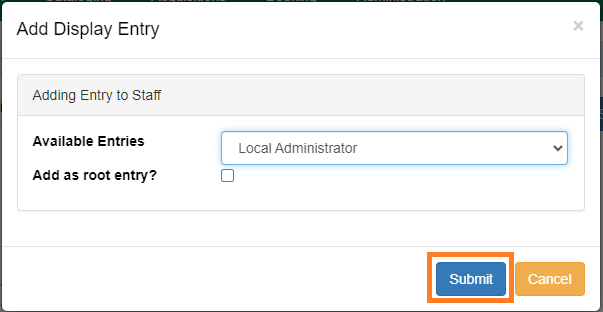 Submit permission display entry