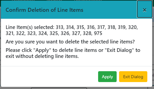 Confirm Delete Line Items