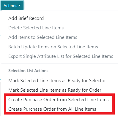 Action: Create Purchase Order from Line Items