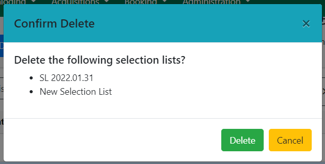 Delte Selection List Modal