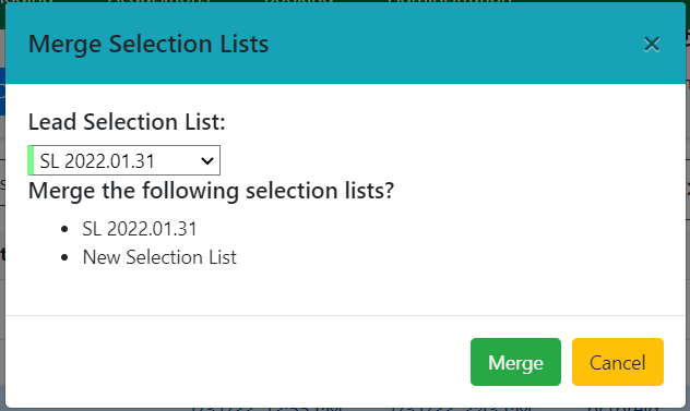 Merge Selection List Modal