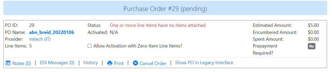 Purchase Order Can’t be Activated