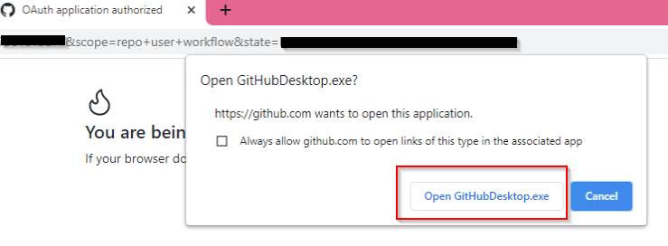 Github Destop Browser launch App Screenshot
