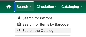 Search menu with Search the Catalog highlighted.