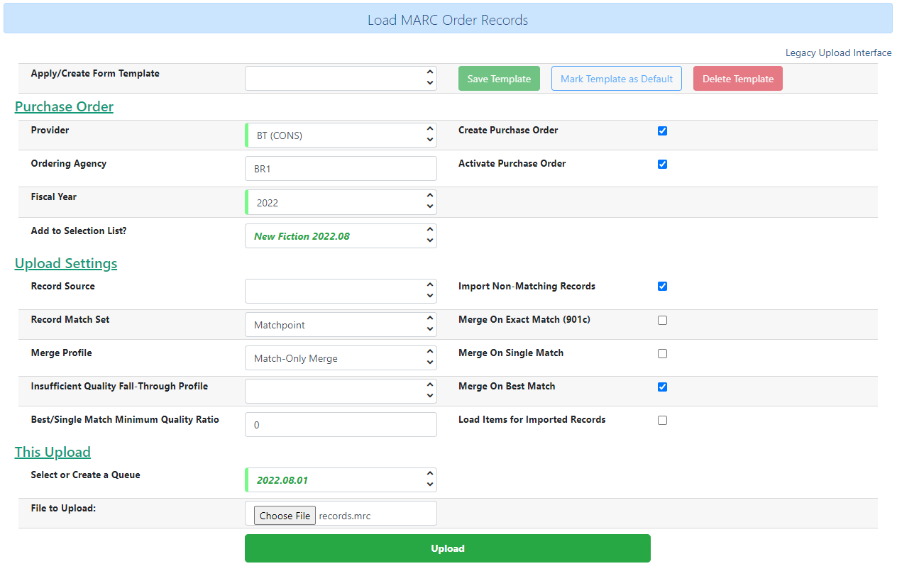Load MARC Order Records Interface