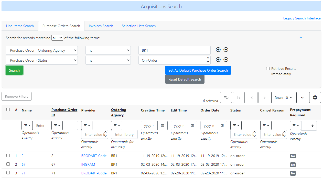 Purchase Order Search