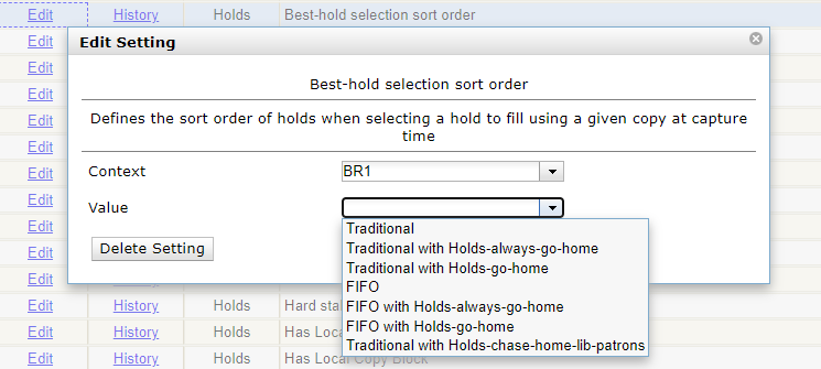 Best-hold selection in the Library Settings Editor