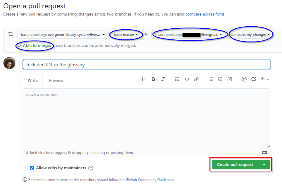 Github Web Create a Pull Request Screenshot