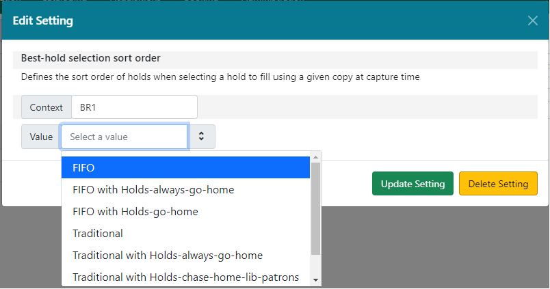Best-hold selection in the Library Settings Editor