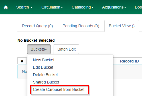 Record Bucket Actions button - Create Carousel from Bucket