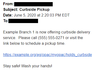 Curbside offer email