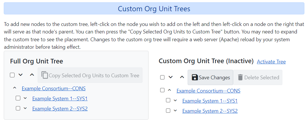 Custom Org Unit Trees interface