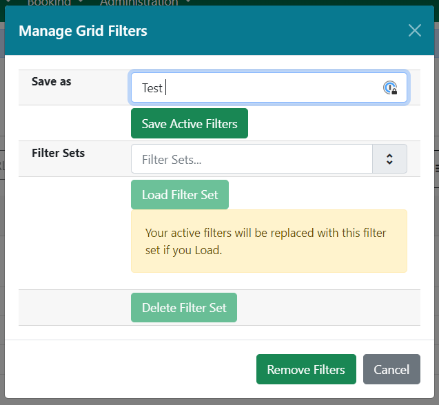 Grid Filters Modal
