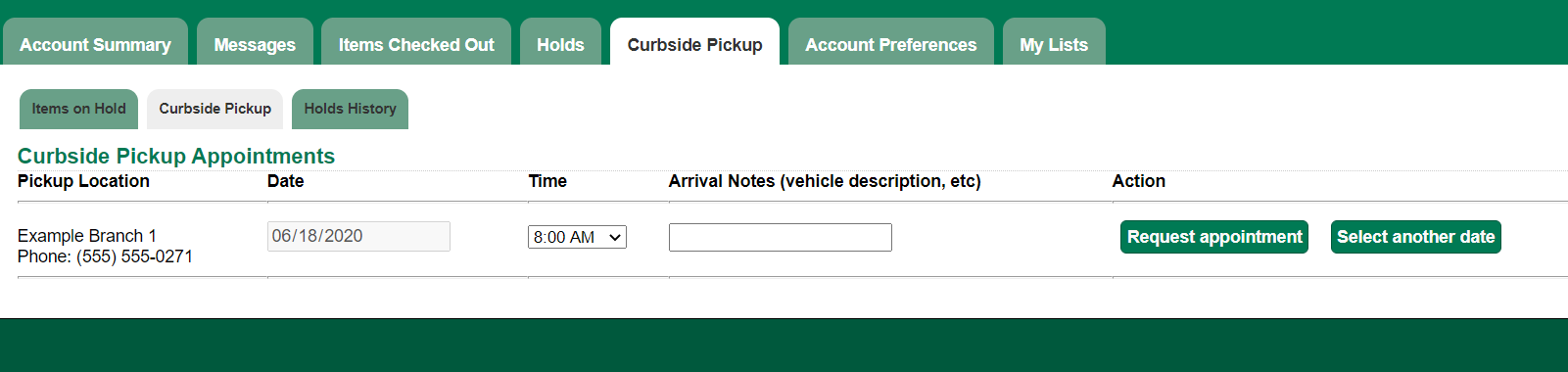 Set Curbside Appointment in MyAccount