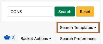 The Search Templates menu is hihglighted below the Library Selector